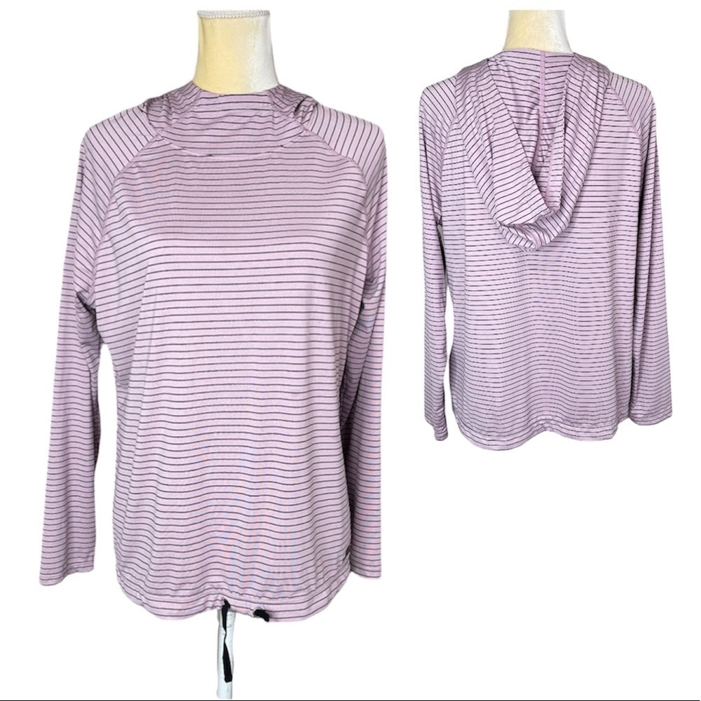 Skechers Women Stripped hoodie Long sleeves Sz L Pink With Black